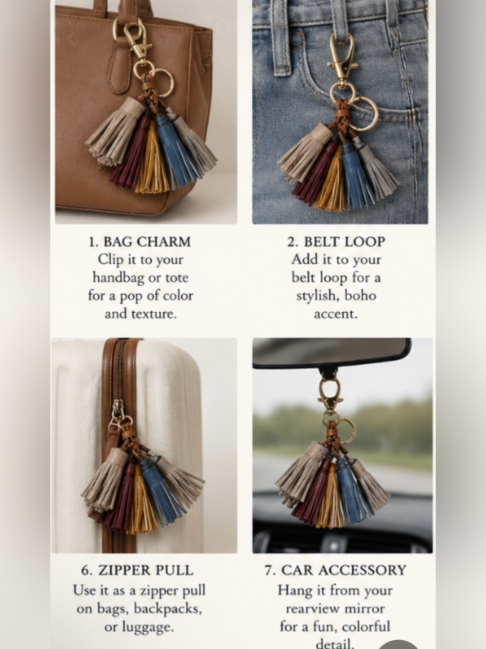 Rebecca Minkoff Multicolor Leather Tassel KEYCHAIN or bag charm NWT - Picture 2 of 9